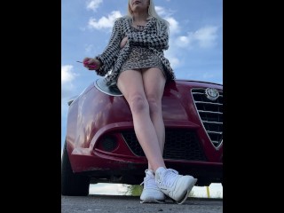 A nice blondie teen is smoking and spitting aggressively POV