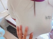 Preview 1 of [Boobs ASMR] Fluffy huge boobs rubbed from above no bra gym clothes.