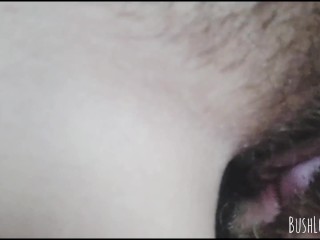 Up Close Eating Big Hairy Pussy and Sucking on her Juicy Pussy Lips.
