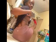 Preview 1 of Kinky real hair amateur newbie pornstar quietly plays with pussy while is home restroom scene