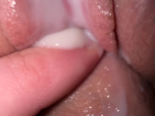 Extremely Close up Sex with Sister's Fiance, Tight Creamy Fuck and Cum on Spread Pussy