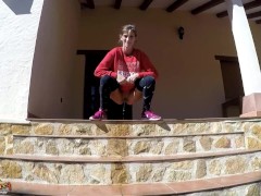 Claary Cherry - HUGE Golden Shower, on the front steps.