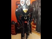 Preview 2 of Rubber slave gasmask sack breathplay cum