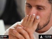 Preview 4 of FOOTSIE BABES - Sexy Geisha Kyd Makes Her Man Cum On Her Feet And Cleans Them With Her Mouth