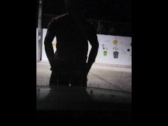 Femboy mastutbating at night in a random place with a dildo