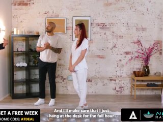 NURU MASSAGE - Sexy Redhead Masseuse April Snow Has To Gives A Nuru Massage To Her Pervy Roomate