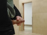 Teen daddy's twink boy went public dick jerking and cruising in men's restroom for some dicks, cum