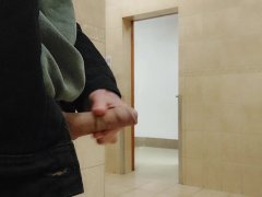 Teen daddy's twink boy went public dick jerking and cruising in men's restroom for some dicks