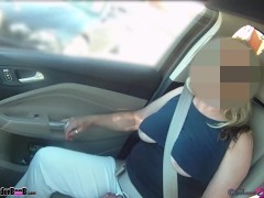 MILF Sheery riding Braless in a Crop Top showing lots of UnderBoob at the gas station