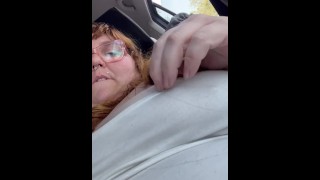 Playing In A Car On A Busy Street BBW