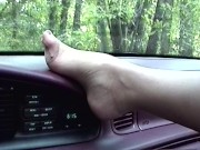 Preview 6 of Real Amateur Homemade Step Wears Nylon Stockings Shows Arches & Huge Tits In Car