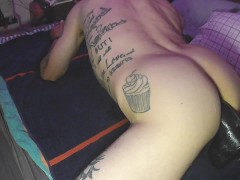 Taking my Big Black Dildo hard and deep from behind in doggy in bed. Sexy & close up view