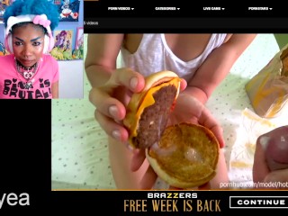 PORN REACTION!: Food Fetish Burger Blowjob and Ball Sucking