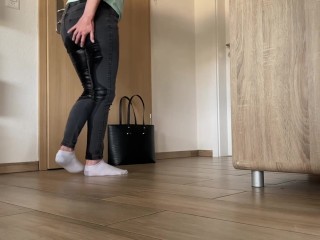 MILF comes Home and can't Hold Back, she Pees in Front of the Door