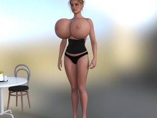 giantess growth, breast expansion, cartoon, fetish