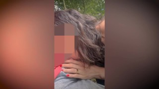 Married walking in the park and gets one more blowjob.