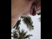 Preview 2 of Risky public pissing and farting on a tropical island by cute pussy