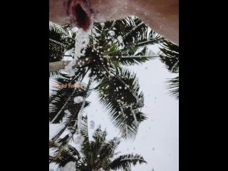 Risky public pissing and farting on a tropical island by cute pussy