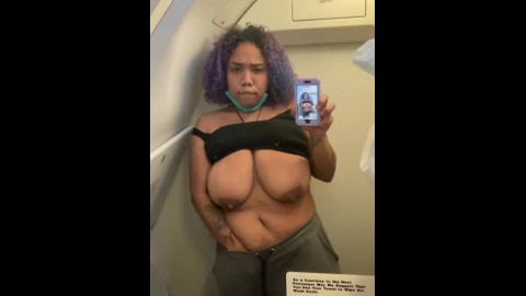 Risky Airplane bathroom solo fuck