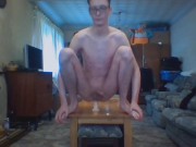 Preview 2 of Riding my 6 inch dildo and moaning on the table video reupload with better lighting