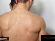 Preview 2 of Jock Powerdrives Twink In The Shower - Trevor - JohnnyRapid