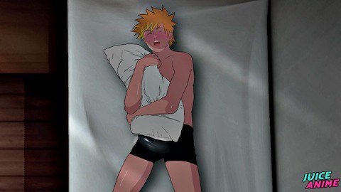 Naruto hat einen erotischen Traum und endet damit, dass er seinen Schwanz an YAOIs Kissen reibt