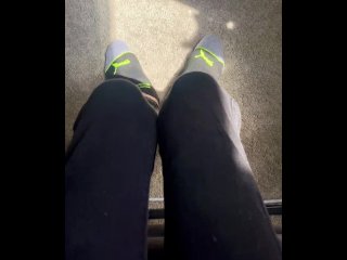 Two socked feet rub against one another - SFW