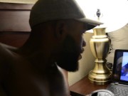 Preview 1 of BLACK MUSCLE GOD BLACK COCK GETS HARD WATCHING PORN