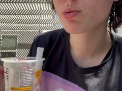 Sensual transboy smokes and pops mango boba