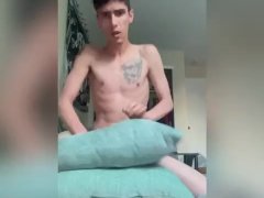 Fleshlight sandwiched in some pillows.