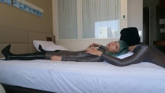 Girl in Shiny Tights Gets Her Nipples Touched by Man