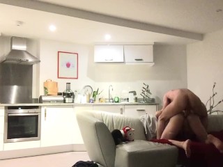 RISKY FUCK ON SOFA WITH 8" COCK WHILE PARENTS ASLEEP