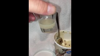 Eating my cum in my ice cream makes me moan, tastes so good!