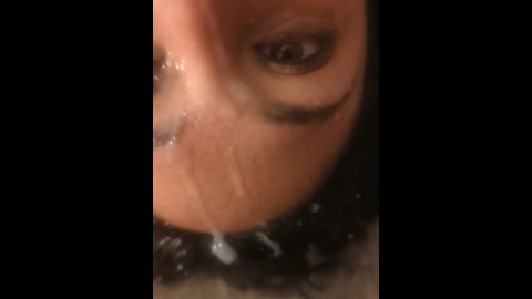 Sexy Latina's Rimjob Causes Massive Facial Cumshot That Covers Her Face, Neck & Chest