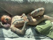Preview 5 of Cute tattooed teen lazy masturbating in the morning sunlight