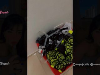 PUBLIC trying on haul sexy outfits in a sex shop fitting room BLOWJOB BBC DILDO