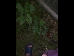 Pissing on my neighbors fence I hope hope the milf next door catches me public outdoor marking