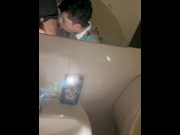 Preview 5 of My best friend heterosexual makes me suck his big dick in the public toilets of my university