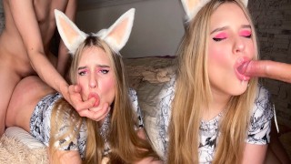 сладкую аниме девушку трахнули на косплей-вечеринке