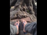 Flip flops dude on the streets wiggling his foot
