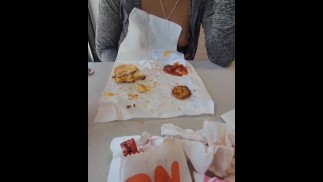 Tits with breakfast. Caught by couple beside us