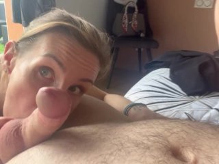 ball sucking, tattooed women, cum on flat chest, amateur blowjob