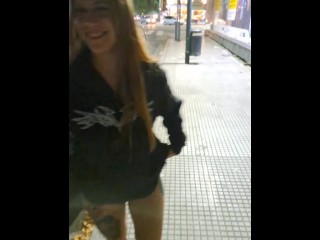 Hot girl can't hold her pee and does a mess at street through her panties