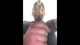 big cumshot while sucking my wife's dildo