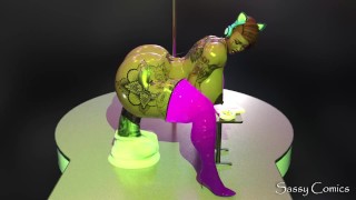 Danseuse au gros cul chevauche un énorme gode sur scène - Animation 3D anale extrême