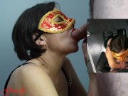 Preview 4 of MILF with a red mask sucks her husbands big cock and takes a huge facial to taste the cum