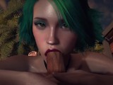 Smoking hot girl with green hair gives a sloppy Blowjob In POV | 3D Porn
