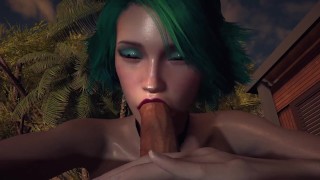 Smoking hot girl with green hair gives a sloppy Blowjob In POV | 3D Porn