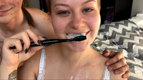 Nasty Brushing the Cumgate Sperma Paste (cut clip of VIlu & Mi)