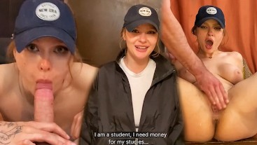 Fucked the pizza delivery guy. She couldn't resist my proposal. (With subs)